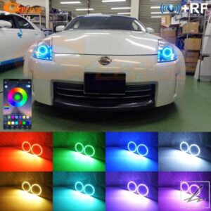 日産 350 Z 350Z 2003 - 2009 BT アプリ RF リモコンマルチカラー超高輝度 RGB LED エンジェルアイズキットハローリングライト