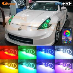 日産 370Z 370 Z Z34 フェアレディ BT アプリ RF リモコン超高輝度マルチカラー RGB LED エンジェルアイズキットハローリングデイライト