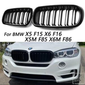 1 ペア/マットブラックフロントバンパーダブル 2 スラットキドニーグリル BMW F15 F16 X5 X6 F85 F86 X5M X6M 2014-2017