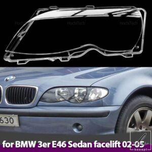 1 ペアフロントヘッドライトレンズカバー BMW 3 シリーズ E46 セダン 2002-2005 ヘッドランプカバークリアランプシェードランプフードシェル