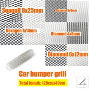 120CM X 40CM アルミ レーシングカー トラック バンパー グリル グリル メッシュ ネット ベント ブラック シルバー チューニング 汎用