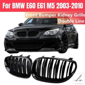 黒フロントキドニーグリルグリルフードメッシュダブルライングリル BMW 5 シリーズ E60 M5 E61 520I 545I 550I 535I 2003-2010
