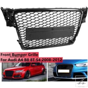 黒 RS4 スタイルフロントバンパーレーシンググリルアウディ A4 B8 8T S4 2008-2012 ハニカムメッシュグリルセンターグリルカバー