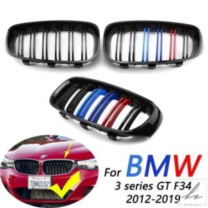 1 ペアグロスブラック M スタイルフロントグリルレーシンググリル BMW 3 シリーズ 3GT F34 2012-2020 ダブルスラット 2 ライングリルスタイリング