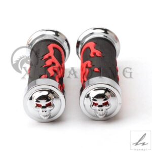 汎用バイク 7/8'' 22MM アクセルスロットルツイストグリップ ハンドルバー レッドフレイムスカル ハーレー ホンダ ヤマハ スズキ用