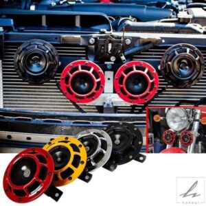 2個入り 赤黒 HELLA 超大音量 コンパクト電動ブラストトーンエアホーンキット 12V 115DB バイク車用
