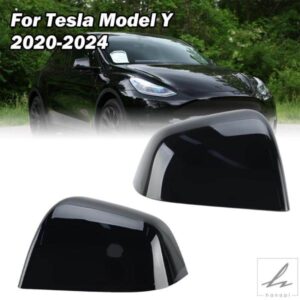 テスラ モデルY 2020-2024用 ドアバックミラーカバーキャップ ブラック バックル付き サイドバックミラーカバーキャップ カーアクセサリー