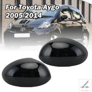 トヨタ AYGO 107CC用 サイドバックミラーカバーキャップ シトロエン C1 2005-2014用 ブライトブラック バックル付き 外装キャップ アクセサリー