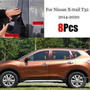 日産エクストレイル XTRAIL T32 2014 15 16 17 2018 2019 2020 車ドアウィンドウミドルコラムトリム PCブラックストリップステッカー