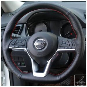 車用ステアリングホイールカバー 編み込み本革 日産エクストレイル 2017年式用 ステアリングホイールカバー ラップ カーアクセサリー 自動車内装
