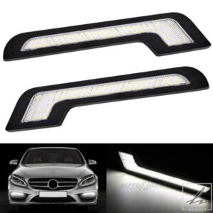 汎用デイタイムランニングライト LED ホワイトライト L字型ストリップ 72 SMD ガラスレンズ バックステッカー付き 12V DRL DIY LEDランプ 車用 2個