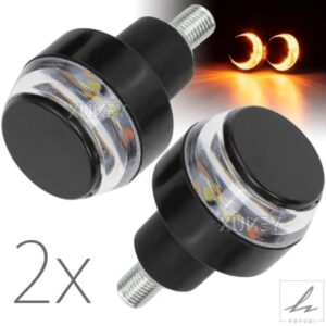 2個 12V オートバイハンドルバーエンド LEDライト デュアルカラー ウィンカー サイドマーカー デイタイムランニングランプ アンバー/ホワイト