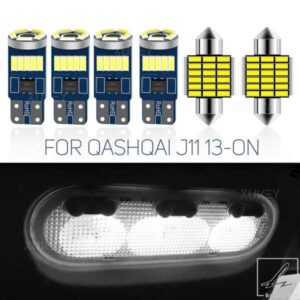 日産 キャシュカイ J11 2013 - 20 ホワイト フロントリーディングリアドームキャビントランクブートライト電球キット 6個