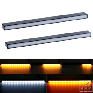 2X汎用6インチ15CM 12VデイタイムランニングライトバーLEDドライビングDRLシーケンシャルウィンカーランプストリップカーアセンブリホワイトアンバー