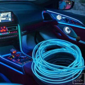 12V LED 車内装飾ライト EL配線ネオンストリップ 自動車 DIY フレキシブルアンビエントライト ドライブアンビエントランプ付き アイスブルー