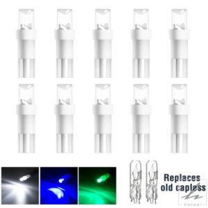 10個 W1.2 W3W T5 LED電球 車用サイドウェッジ スピードメーター 計器パネルライト ダッシュボードランプ 凹レンズ 12V 0.5W