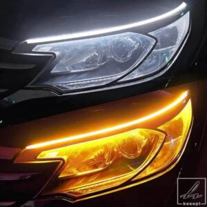 車用LEDデイタイムランニングライトストリップ 2個パック 60CM シーケンシャルスイッチバック DRL 防水ヘッドライト ウィンカーライト ホワイトイエロー
