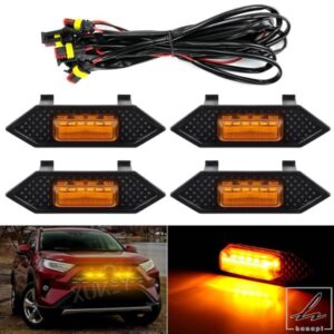 トヨタ RAV4 XA50 2019 - 23 ハイブリッド XLE 用 12V アンバー フロントグリルランプ オレンジ LED ライト 4個 配線ハーネスキット付き