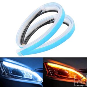 車用LEDストリップライト 2個 フレキシブルヘッドライトストリップ DRLチューブ デュアルアイスブルーアンバー デイタイムランニングライト ウィンカー