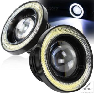 2個 2.5インチ 3.5インチ ラウンドエンジェルアイズ フォグランプ 64MM 89MM COB LEDスポットライト ハローリングプロジェクター DRL アルミ 防水 耐衝撃