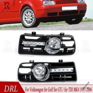 R-AUTO 1ペア 車用フォグライトアセンブリ DRL VW ゴルフ MK4 1997-2006 ヘッドライト デイランニングライト フォグランプ ドライビングライト