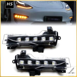 テスラ モデル3 Y 5プロジェクタースタイルDRL LEDフロントフォグライト ホワイトLED DRL アンバーLEDシーケンシャルウィンカー機能