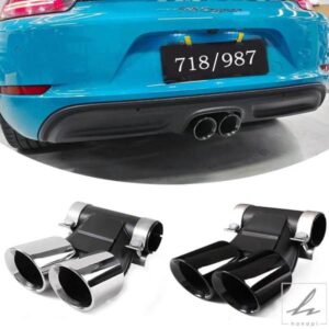 ポルシェ 987 ケイマン 718 ボクスター用 スクエアエキゾーストアップグレード デュアルエグジット ステンレス カーボン ブラックマフラー テールパイプ