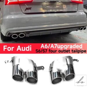 2016〜2018年式AUDI A6 A7用 排気テールパイプ テールパイプ変換 S6 S7 4アウトレット スポーツ ステンレス ブラック テールパイプ サイレンサー