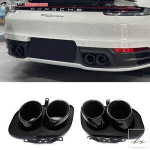 ポルシェ 992 排気チップ テールパイプ アップグレード クワッドエグジット ブラックチップ ステンレス マフラー 排気システム ノズル 2019+