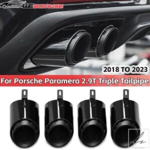ポルシェ パナメーラ 4S 2.9T 排気量アップグレード ブラック トリプルマフラーチップ 排気システム用 304 ステンレス製 4個