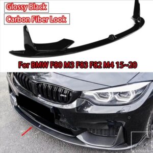 2015-2020 BMW M3 F80 M4 F82 F83 MPスタイル スプリッター+サイドスプリッター コーナー 光沢ブラック カーボン製 フロントバンパーリップ