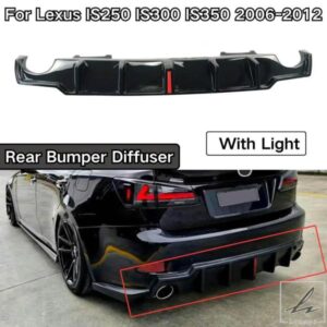 レクサス IS250 IS300 IS350 2006-2012 用 リアバンパーディフューザー LEDライト付き 光沢ブラック スポイラー スプリッターディフューザー