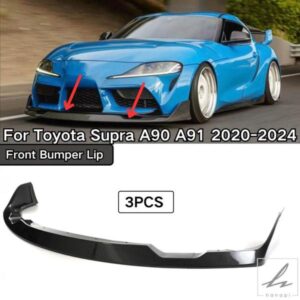トヨタ スープラ A90 A91 2020-2024 フロントバンパーリップ 3個 車アクセサリー スポイラー スプリッター 光沢ブラック カーボンプリント