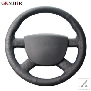 人工革ハンドステッチブラックカーステアリングホイールカバー FORD KUGA 2008-2011 FOCUS 2 2005-2011 C-MAX 2007-2010 TRANSIT用