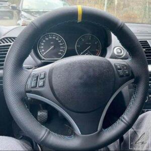 滑り止め人工革編み込み車用ステアリングホイールカバーアクセサリー BMW E90 E91ツーリング E92 E93 E87 E81 E82 E88 X1 E84用