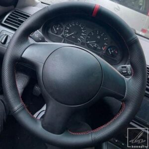 手縫いカスタム滑り止め人工革車ステアリングホイール編み込みカバー BMW 330I 540I 525I 530I 330CI E46 M3 E39用