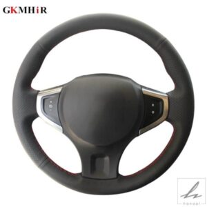 ルノー コレオス 2009-2014 サムスン QM5 用 カスタムネーム ハンドステッチ ブラック 人工革 カーステアリングホイールカバー