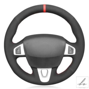 ルノー メガーヌ 3 クーペ RS 2010 - 15-2016用 手縫いブラックスエードカーステアリングホイールカバー