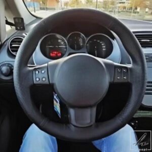 ブラックマイクロファイバーレザーカーステアリングホイールカバー シートレオンMK22006-2008 イビサ6L2007用 自動車内装アクセサリー