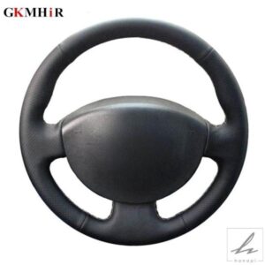 ルノー メガーヌ 2 2003-2008カングー 2008セニック 2 2003-2009 用 ブラックハンドステッチレザーカーステアリングホイールカバー
