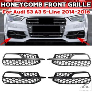 車用フロントバンパー フォグランプグリル ハニカムメッシュ フォグランプカバー AUDI S3 A3 S-LINES 2014 2015 2016 8V3807681 8V3807682
