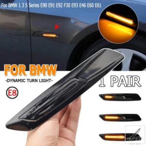 2個ダイナミックアンバーLEDサイドマーカーライトウィンカーランプBMW 1 3 5シリーズE90 E91 E92 E93 E46 E60 E61用 部品 カスタムパーツ アクセサリー
