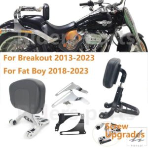 多目的ドライバー/パッセンジャーバックレスト ブラッククローム ハーレー ブレイクアウト 2013-2023 ファットボーイ 2018-2023用 部品 カスタムパーツ