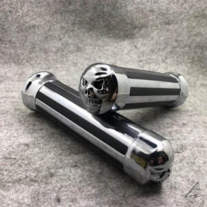 25MMクロームバイクハンドルバー スカルバーエンド バイクハンドグリップ カワサキ バルカン スズキ ハーレーダビッドソン ヤマハ V-STAR用 部品 カスタムパ