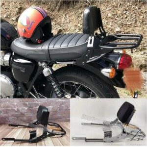 リアパッセンジャーバックレストシシーバーキャリア付きTRIUMPH BONNEVILLE STREET TWIN/CUP SPEED TWIN 900 2016-2024用 ブラッククローム 部品 カスタムパ