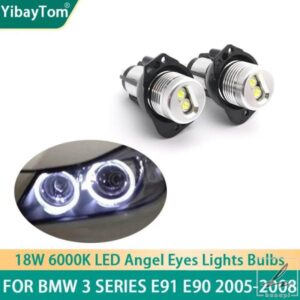 2X CANBUS 18W LED エンジェルアイズ マーカーライト電球 ホワイト/レッド/ブルー BMW E90 E91 3シリーズ 325I 328I 335I 2005-2008用 部品 カスタムパーツ