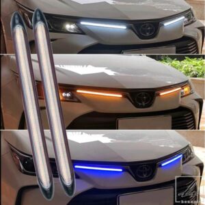2個 車用 LED DRL デイタイムランニングライト 防水 フレキシブルストリップ ヘッドライト シーケンシャルダイナミックフロー ウィンカー イエローライト 12