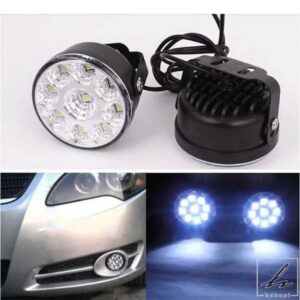 2個 9LED DRL ラウンドカーフォグランプ 12V ホワイト ドライビングデイタイムランニングライト LED スーパーブライト ヘッドライト 全モデルに適用 部品 カ