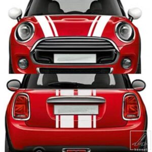 2枚入り ブラック/ホワイト ビニール カースタイリング ヘッドフード ボンネット ストライプ トランクフード ステッカー カバー デカール BMW MINI COOPER F