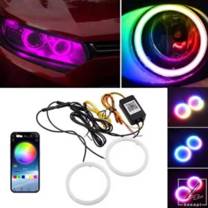 2個 LED エンジェルアイ RGB 電球 ハローリング ランプ ライト 車用 デイタイムランニングライト DRL 防水 装飾ライト 70 80 90 100MM 部品 カスタムパーツ